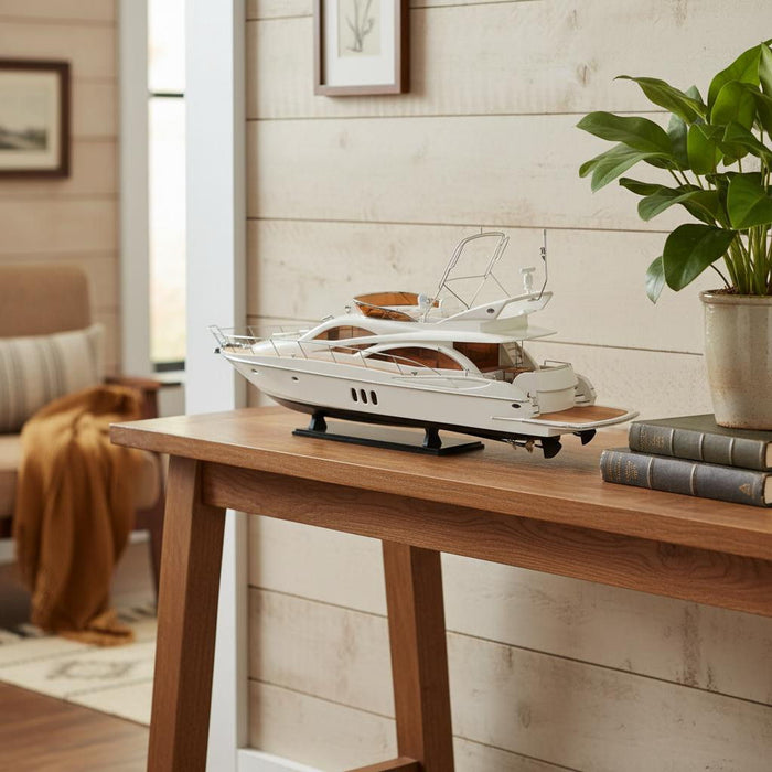 Hand Painted Model Boat - White / Light Brown
