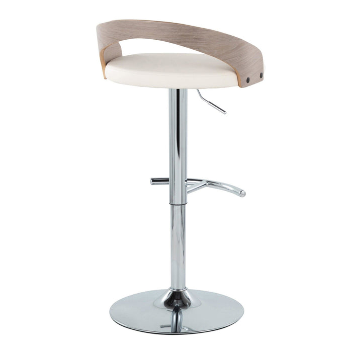 Grotto - Adjustable Barstool - Chrome Metal, Light Grey Wood