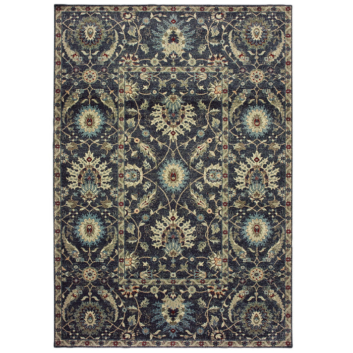 10' X 13' Oriental Area Rug - Navy Blue / Ivory