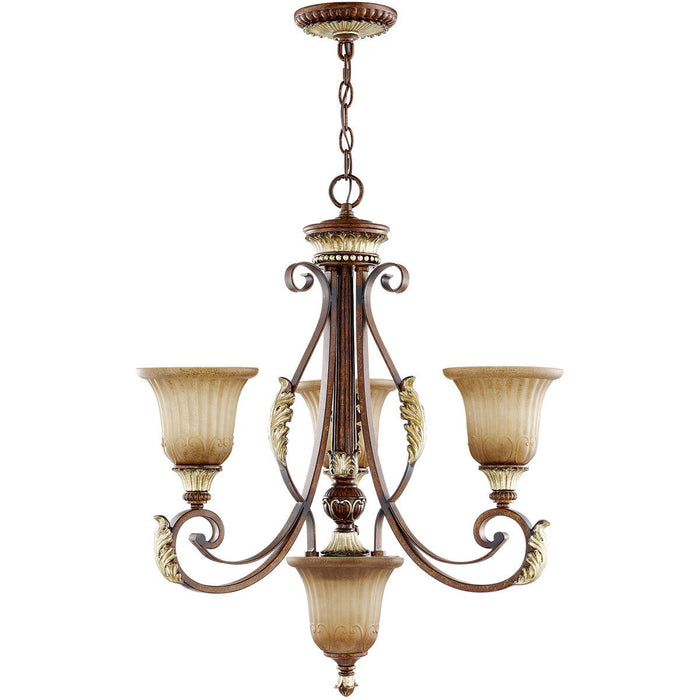 28" Four Light Metal Dimmable Chandelier With Shades - Bronze