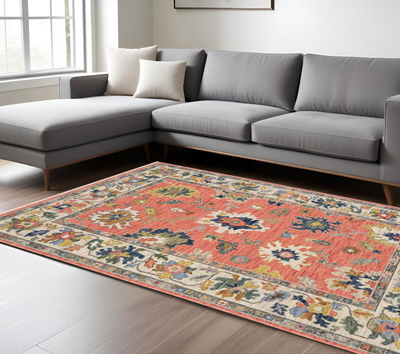10' X 13' Oriental Area Rug With Fringe - Salmon