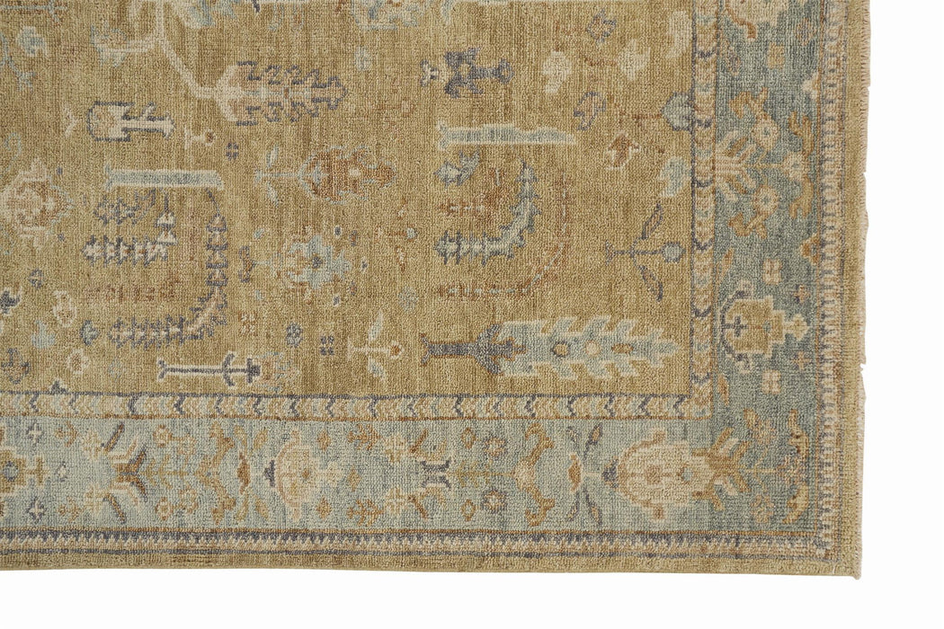 5' x 8' Wool Floral Hand Knotted Stain Resistant Area Rug With Fringe - Gold Blue And Gray