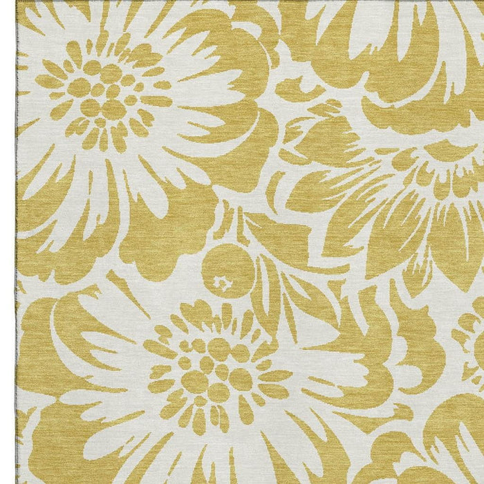9' X 12' Floral Washable Area Rug With UV Protection (648645) - Gold / Ivory
