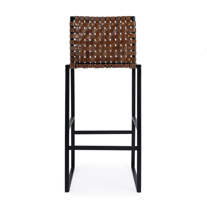 Leather And Steel Bar Chair - Brown / Black