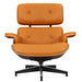 Light orange 28-inch modern tufted genuine leather lounge chair with matching ottoman by HomeRoots, showcasing plush cushioning and sleek design.