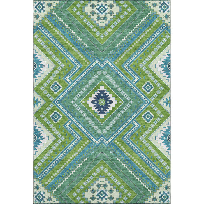 10' X 14' Tribal Washable Area Rug With UV Protection (679294) - Lime Green / Teal / Ivory