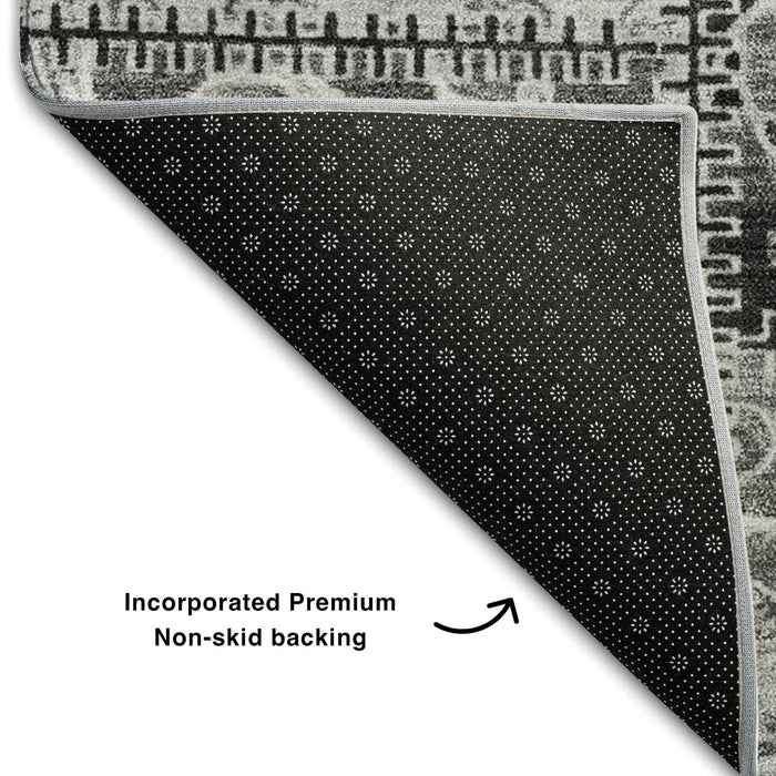 8' X 10' Patchwork Distressed Washable Area Rug With UV Protection (649568) - Gray / Ivory