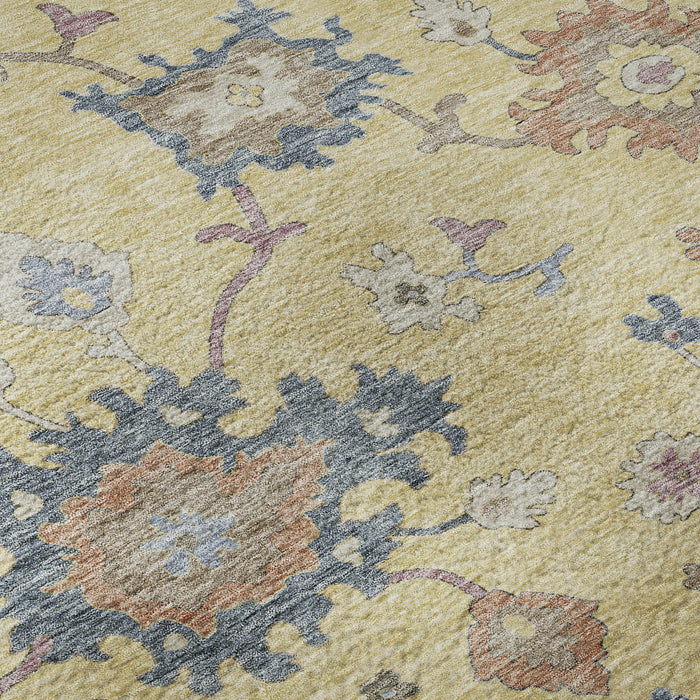 10' X 14' Floral Washable Area Rug With UV Protection (688486) - Gold / Blue / Ivory