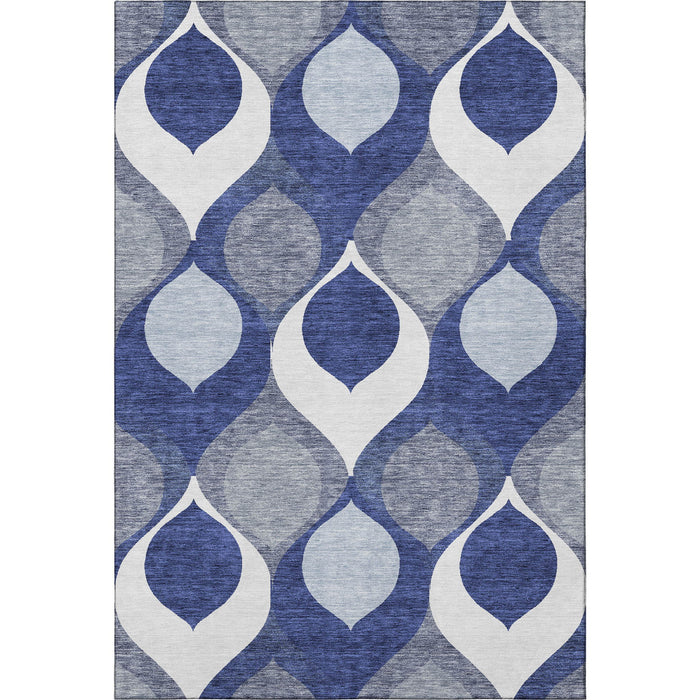 10' X 14' Ogee Washable Area Rug With UV Protection - Navy Blue