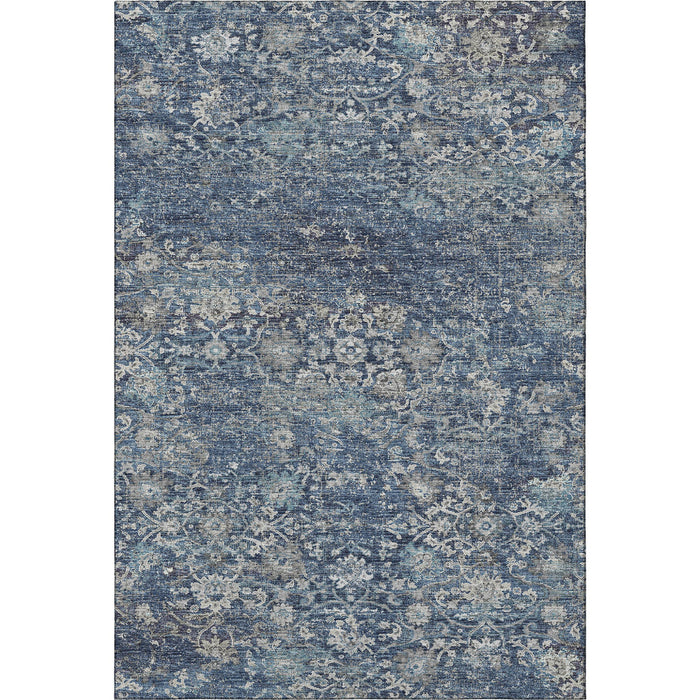 3' X 5' Floral Medallion Distressed Washable Area Rug With UV Protection (644217) - Blue / Gray