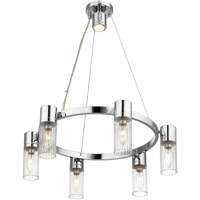 Six Light Metal Dimmable Chandelier With Shades - Silver / Clear