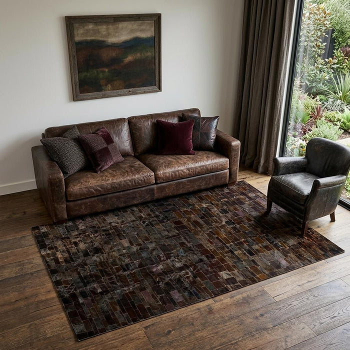 5' X 8' Cowhide Patchwork Area Rug (544492) - Chocolate
