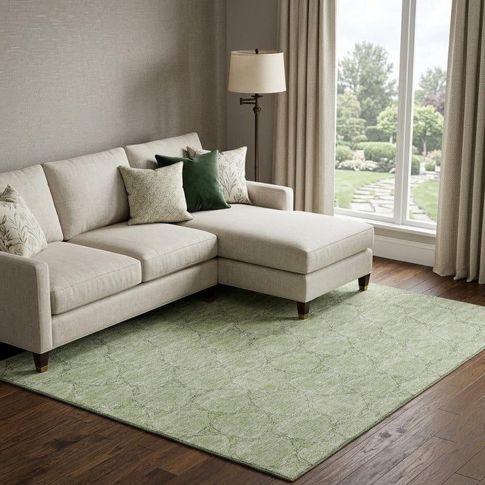 10' X 14' Geometric Washable Area Rug With UV Protection (676032) - Artichoke Green / Ivory