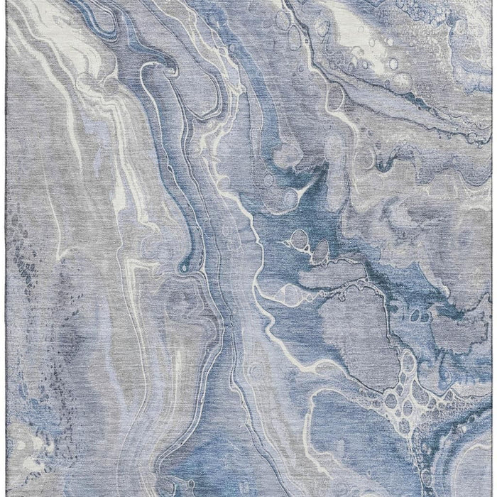 10' X 14' Abstract Washable Area Rug With UV Protection (697043) - Denim Blue / Gray / Ivory
