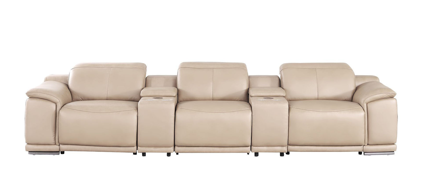 134" Leather Reclining USB Sofa - Beige