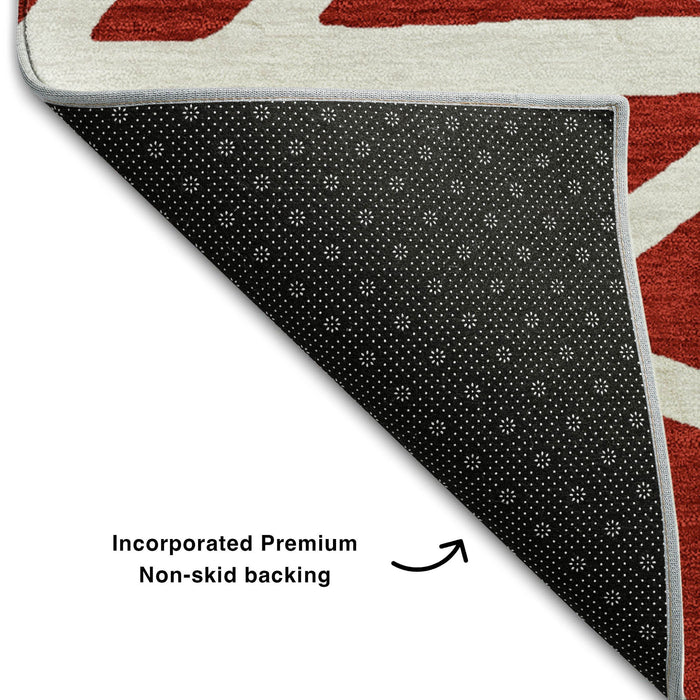 10' X 14' Geometric Washable Area Rug With UV Protection (681641) - Red / Ivory