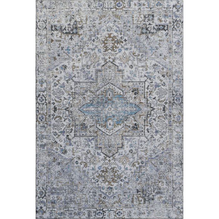 10' X 14' Oriental Washable Area Rug With UV Protection (700745) - Linen / Blue