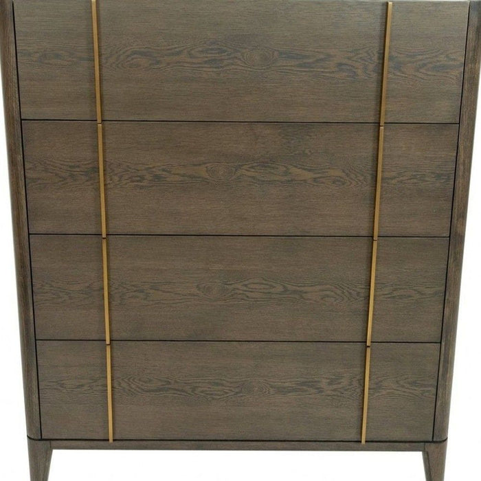 Solid Wood Four Drawer Dresser - Dark Brown / Gold