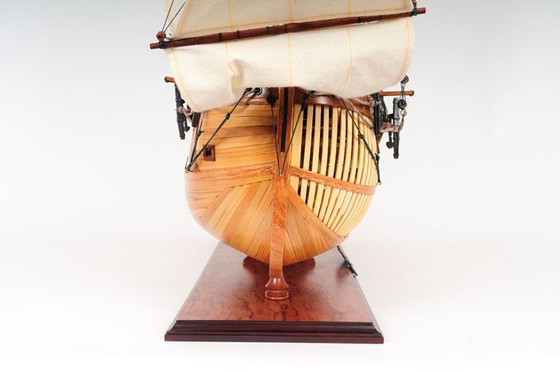 Hand Painted HMS Endeavour 1768 Open Hull Model Boat - Brown
