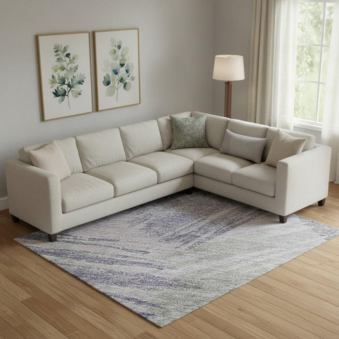 10' X 14' Striped Washable Area Rug With UV Protection (697488) - Lavender / Green / Ivory