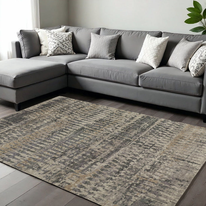 8' X 12' Abstract Hand Knotted Area Rug - Gray