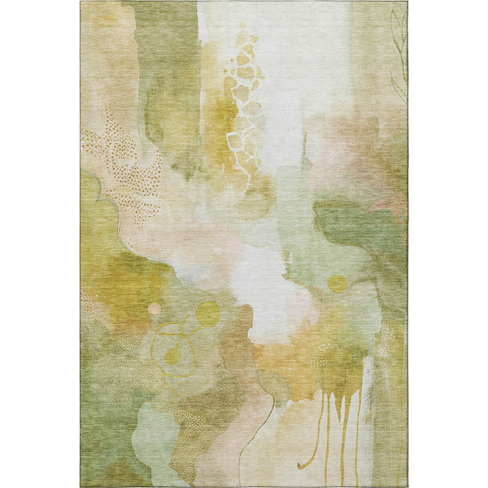 10' X 14' Abstract Washable Area Rug With UV Protection (714775) - Fern Green / Ivory