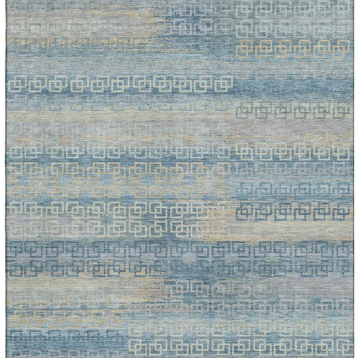 10' X 14' Striped Washable Area Rug With UV Protection (715111) - Teal / Beige