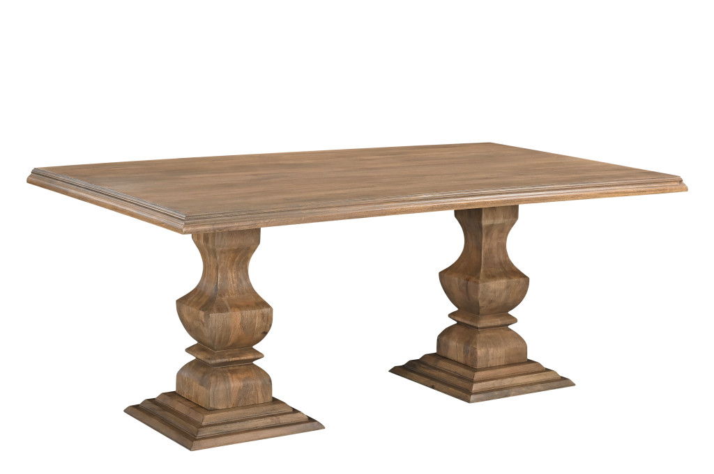 75" Solid Wood Double Pedestal Base Dining Table - Brown