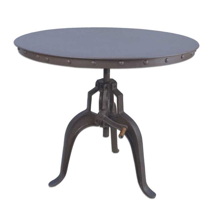 36" Industrial Adjustable Crank Round Top Dining Table. - Gray