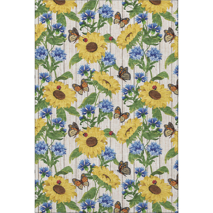 8' X 10' Cottage Geometric Washable Area Rug With UV Protection - Yellow