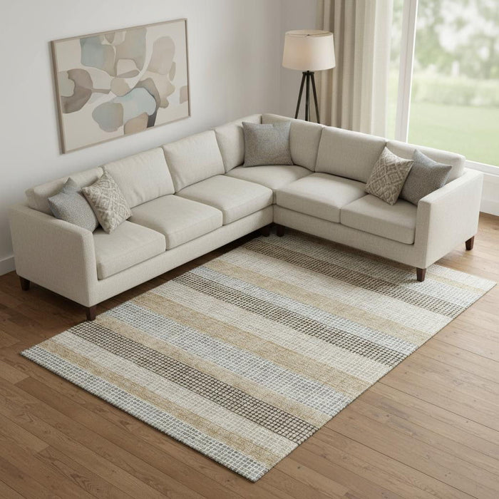 10' X 14' Striped Washable Area Rug With UV Protection (710789) - Beige / Ivory / Chocolate