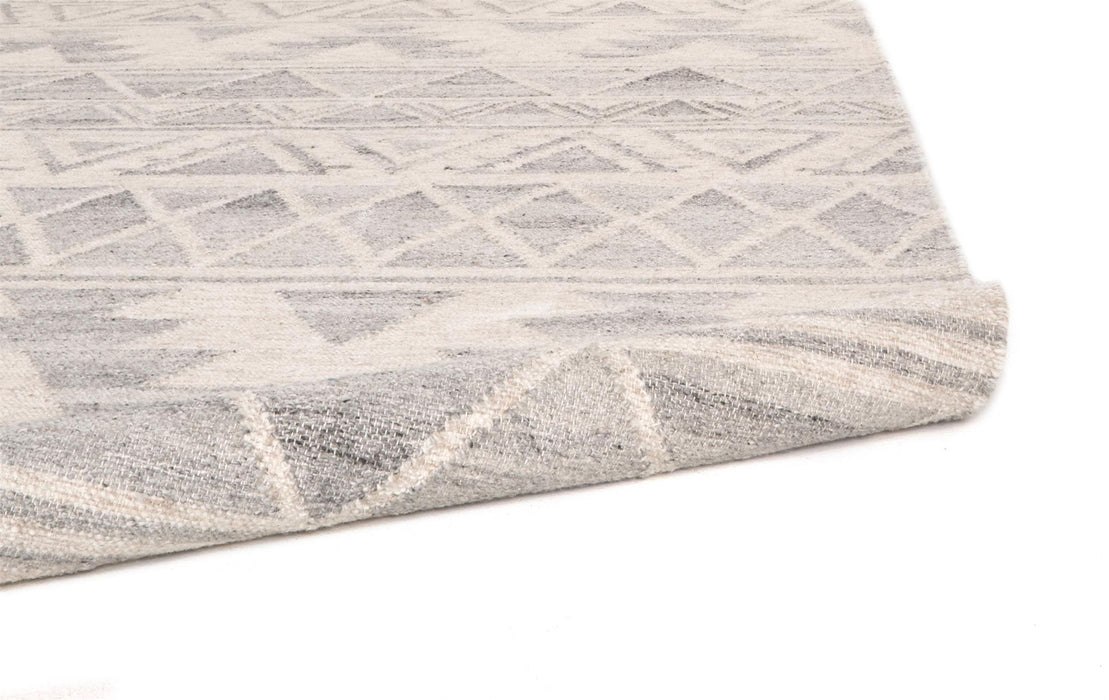 8' x 10' Wool Geometric Dhurrie Flatweave Handmade Area Rug With Fringe - Ivory Gray And Blue