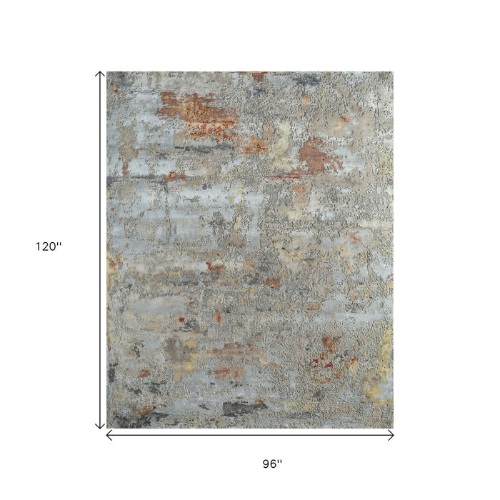 8' X 10' Abstract Hand Knotted Area Rug - Blue And Gray