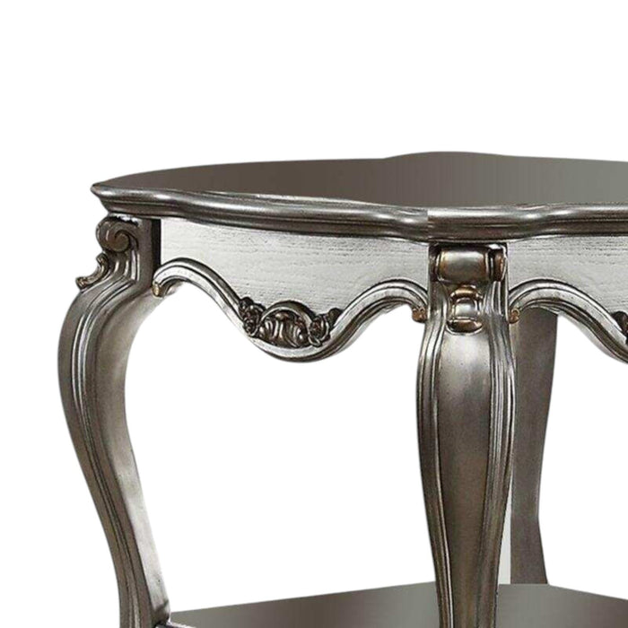 Solid Wood End Table With Shelf - Gray