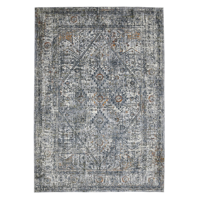 10' x 14' Oriental Power Loom Area Rug - Ivory Gray And Orange