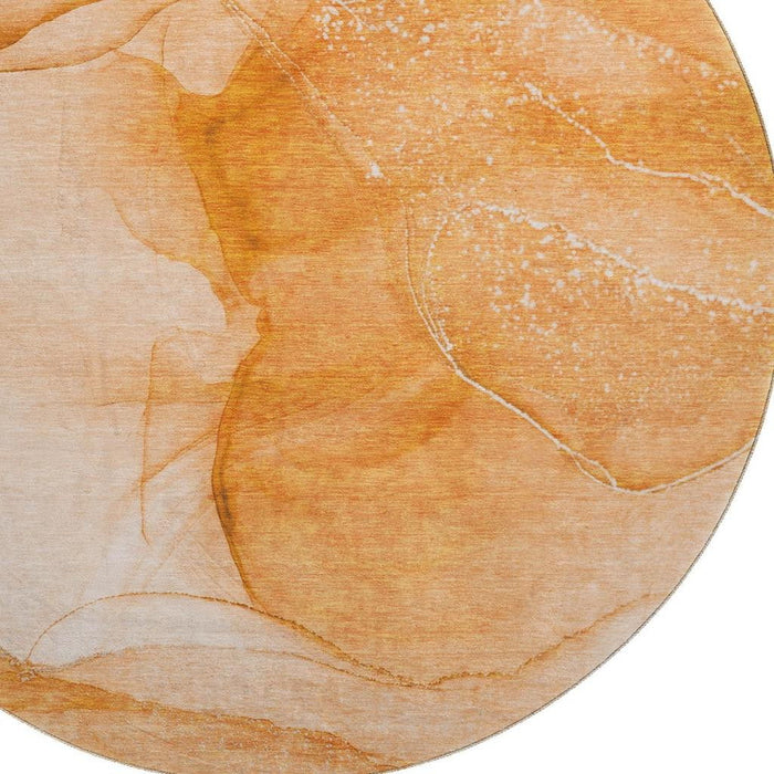 8' Abstract Washable Round Rug With UV Protection (646867) - Orange / Ivory