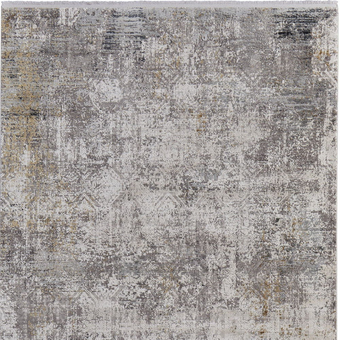 12' X 15' Abstract Power Loom Distressed Area Rug With Fringe - Ivory