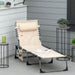Giga Outsunny beige padded folding lounge chair with headrest, outdoor 6-level adjustable reclining camping and patio chair.