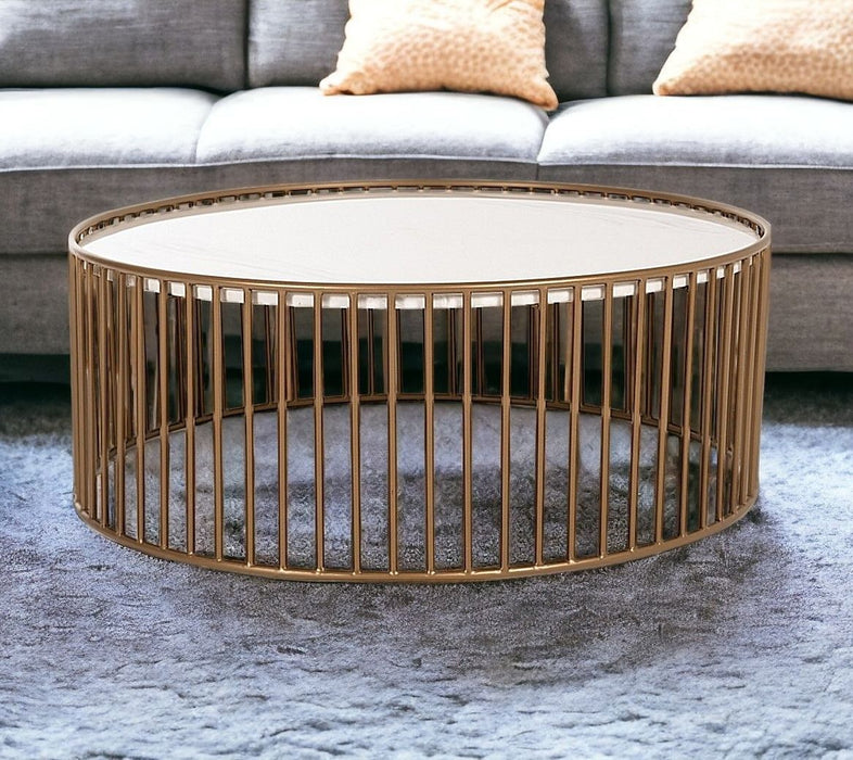 Modern Round Faux Marble Coffee Table - White And Gold
