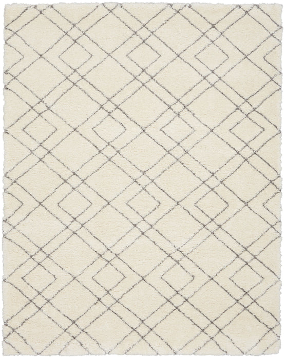 7' X 9' Geometric Shag Area Rug - Ivory And Gray