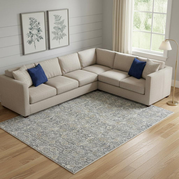 8' X 10' Floral Distressed Area Rug With Fringe (546548) - Charcoal / Brown / Ivory