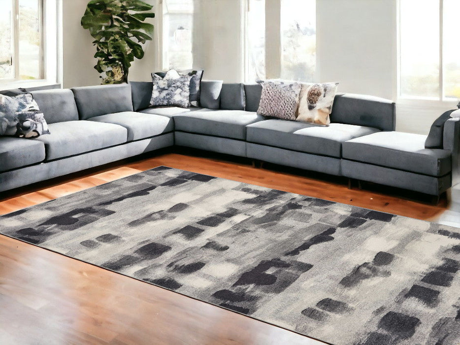 8' x 11' Machine Woven Abstract Brushstroke Indoor Area Rug - Shades Of Gray