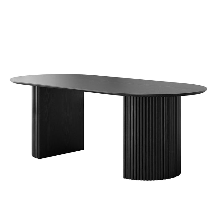 79'' Wood Double Pedestal Base Oval Dining Table - Black