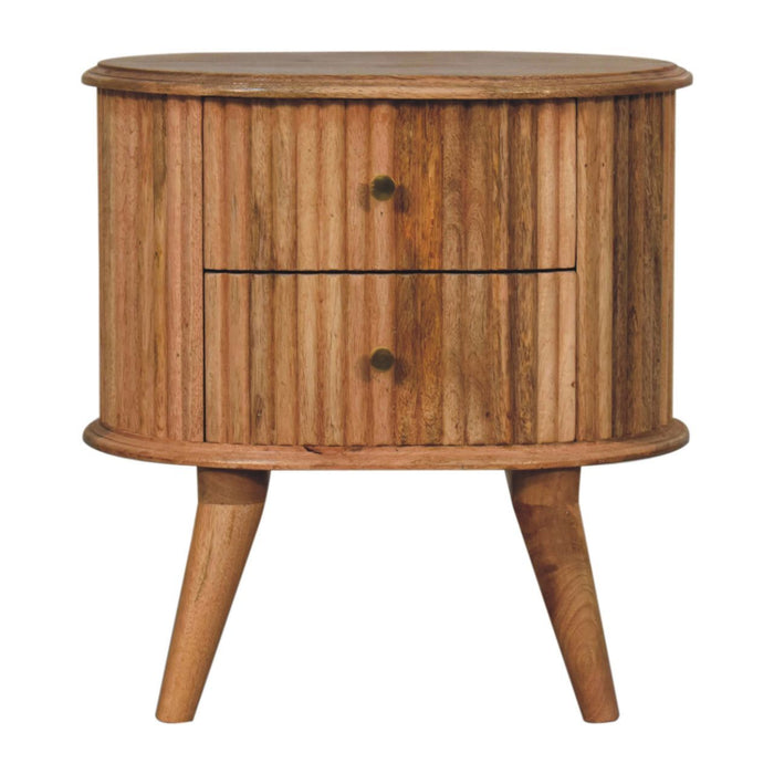 20" Solid Wood Oval Ribbed Texturere Two Drawer Nightstand - Natural