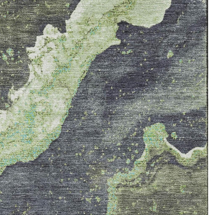 10' X 14' Abstract Washable Area Rug With UV Protection (707713) - Artichoke Green / Gray / Ivory