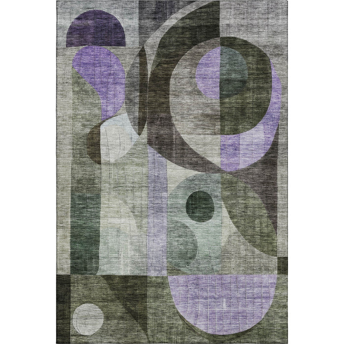 10' X 14' Geometric Washable Area Rug With UV Protection (684810) - Olive Green / Purple / Brown