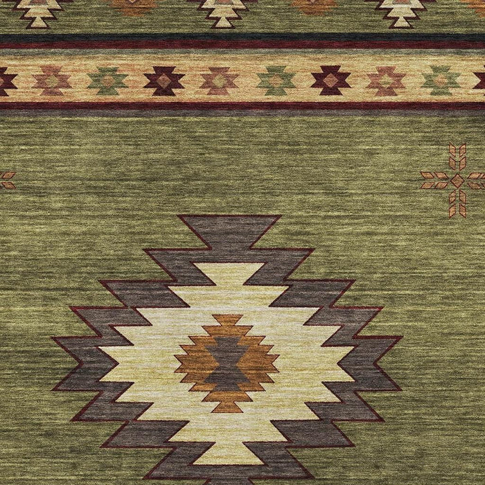 10' X 14' Geometric Washable Area Rug With UV Protection (645678) - Green / Beige / Brown