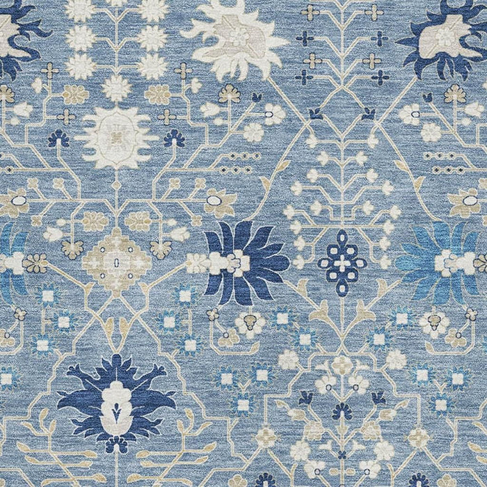 10' X 14' Oriental Washable Area Rug With UV Protection (679198) - Denim Blue / Beige / Ivory