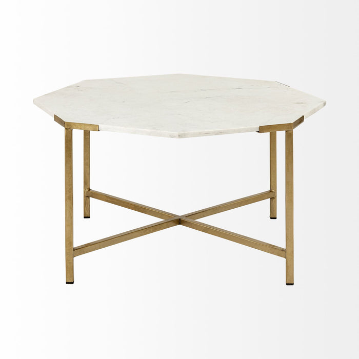 Genuine Marble And Metal Octagon Coffee Table - White And Gold