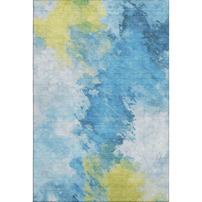 10' X 14' Abstract Washable Area Rug With UV Protection (696770) - Blue / Yellow / Ivory
